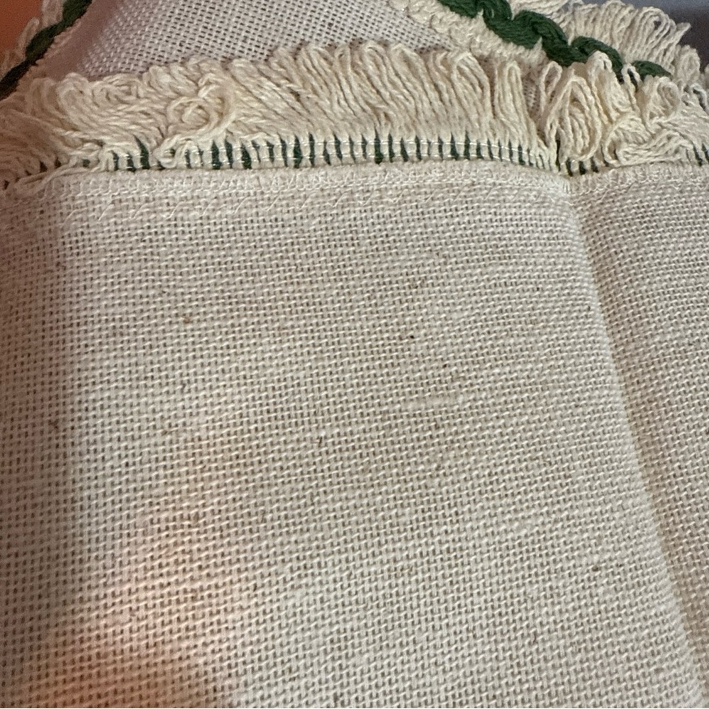 Vtg Set of 4 70s Made in USA Avocado Green 100% Cotton Fringe Napkins 17”x17” - Picture 6 of 6